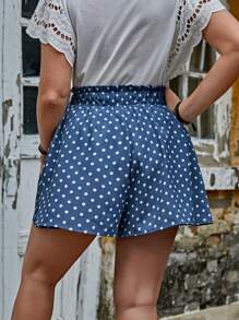 SHEIN LUNE 大碼1入組波卡圓點前繫帶闊腿短褲 - 藍白色 - 查看 2