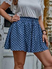 SHEIN LUNE 大碼1入組波卡圓點前繫帶闊腿短褲 - 藍白色 - 查看 4