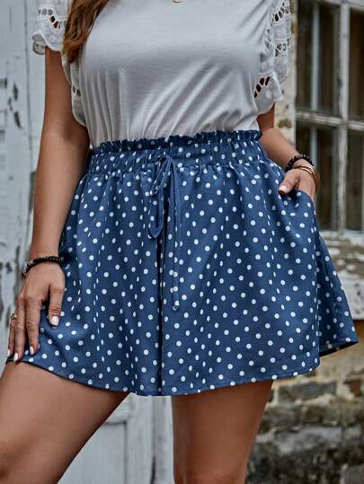 SHEIN LUNE 大碼1入組波卡圓點前繫帶闊腿短褲