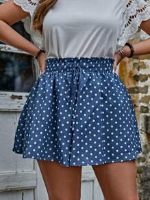 SHEIN LUNE 大碼1入組波卡圓點前繫帶闊腿短褲 - 藍白色 - 查看 8