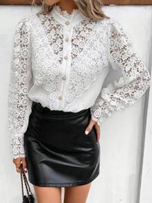 SHEIN Frenchy Camisa con encaje - Blanco - Ver 3