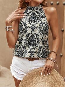 SHEIN LUNE Áo sơ mi nữ Buộc lại Bộ lạc Boho - màu đen - Xem 1