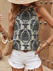 SHEIN LUNE Áo sơ mi nữ Buộc lại Bộ lạc Boho - màu đen - Xem 3