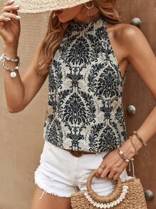 SHEIN LUNE Áo sơ mi nữ Buộc lại Bộ lạc Boho - màu đen - Xem 4