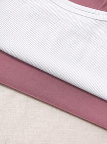 SHEIN Unity Áo thun nữ Cao thấp Gân đan Lá thư Giải trí - Nhiều màu - Xem 4