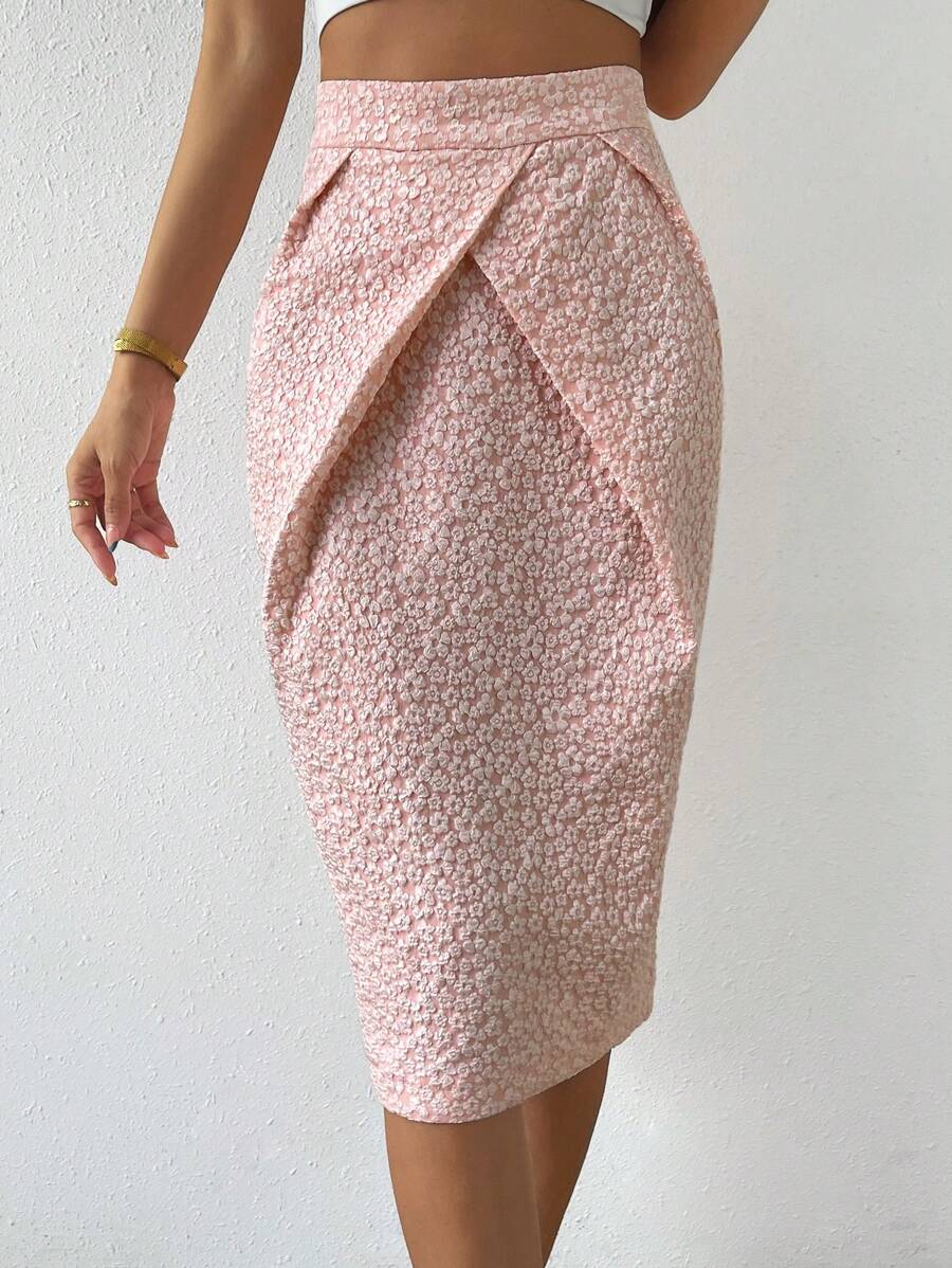 SHEIN Privé Váy nữ Chia Dây kéo màu trơn Thanh lịch - Hồng - Xem 1