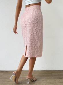 SHEIN Privé Váy nữ Chia Dây kéo màu trơn Thanh lịch - Hồng - Xem 2