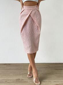 SHEIN Privé Váy nữ Chia Dây kéo màu trơn Thanh lịch - Hồng - Xem 6
