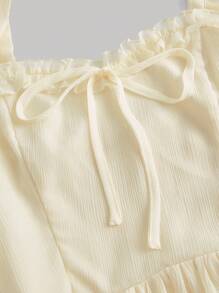 SHEIN MOD 素色荷葉邊連衣裙 - 米色 - 查看 3