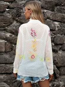 SHEIN VCAY 圓點印花前紐扣襯衫 - 杏色 - 查看 2