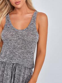 Solid Tank Top & Drawstring Waist Shorts Lounge Set - Grey - View 3