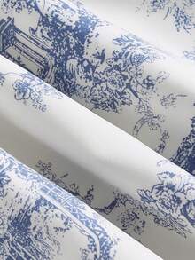 SHEIN MOD Đầm Thắt nơ trước Nếp gấp Phần Ngực Thực vật Tất cả trên in Giải trí - Xanh và trắng - Xem 4