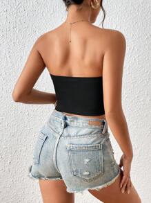 Allurite 素色緊身上衣短款抹胸上衣 - 黑色 - 查看 2