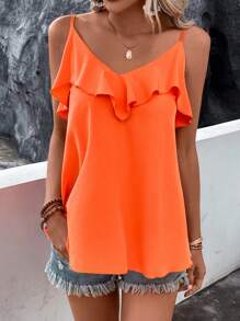 Breezaya 素色荷葉邊吊帶上衣 - 橘色 - 查看 4