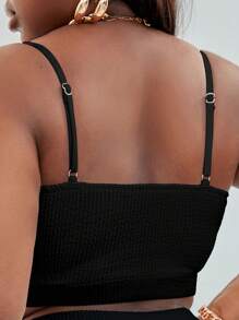 SHEIN Swim Curve 大碼素色短款比基尼泳裝上衣 - 黑色 - 查看 2