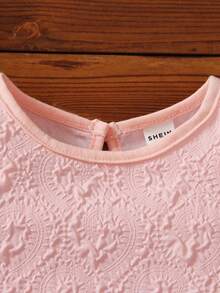 SHEIN Young Girl Appliques Shoulder Keyhole Back Dress - Pink - View 5