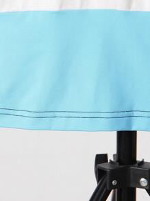 SHEIN Áo thun ngắn tay bé trai, dáng rộng, khối màu, thời trang mùa hè, áo thường ngày in hình cho trẻ mới biết đi - Xanh và trắng - Xem 3