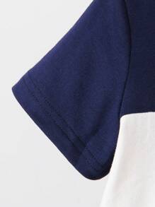 SHEIN Áo thun ngắn tay bé trai, dáng rộng, khối màu, thời trang mùa hè, áo thường ngày in hình cho trẻ mới biết đi - Xanh và trắng - Xem 4