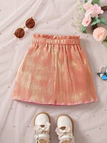 少女優雅彩色粉色短裙，褶皺腰短，適合派對、生日、表演和夏季 - 粉色 - 查看 1