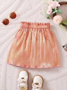 少女優雅彩色粉色短裙，褶皺腰短，適合派對、生日、表演和夏季 - 粉色 - 查看 2