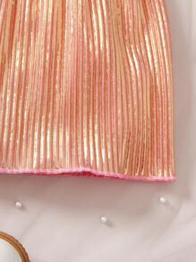 少女優雅彩色粉色短裙，褶皺腰短，適合派對、生日、表演和夏季 - 粉色 - 查看 4