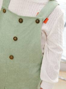 SHEIN 男童休閒寬鬆透氣薄荷綠背帶褲可調節肩帶和口袋