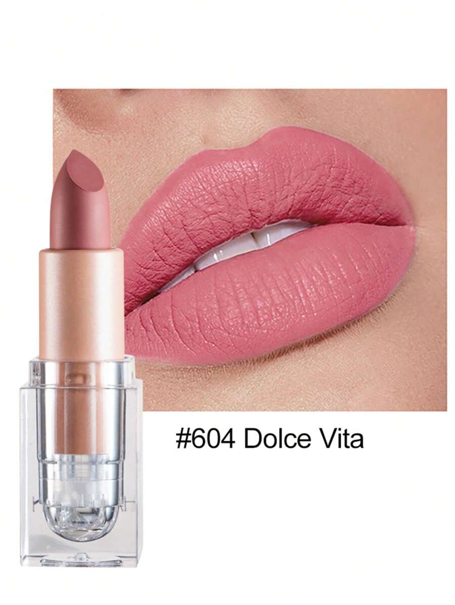 HANDAIYAN Matte Velvet Finish Crystal Square Tube Lipstick, Nude Bean Sand Shade Lip Gloss, Long Lasting Non-Transfer Lip Liner, Cosmetics, Face Paint For Women, Ideal For Y2K Fancy Fashion Looks, Matte Long Lasting Lip Gloss For Daily & Party Makeup - 04 Red Ochre - 查看 1
