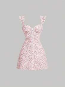 SHEIN MOD Vestido con estampado floral ribete con fruncido fruncido - Multicolor - Ver 1