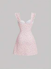 SHEIN MOD Vestido con estampado floral ribete con fruncido fruncido - Multicolor - Ver 2