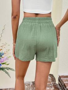 SHEIN VCAY Tie Front Wide Leg Shorts - Mint Green - View 2