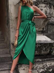 Breezaya Đầm Thắt lưng Trọn gói màu trơn Thanh lịch - màu xanh lá - Xem 6