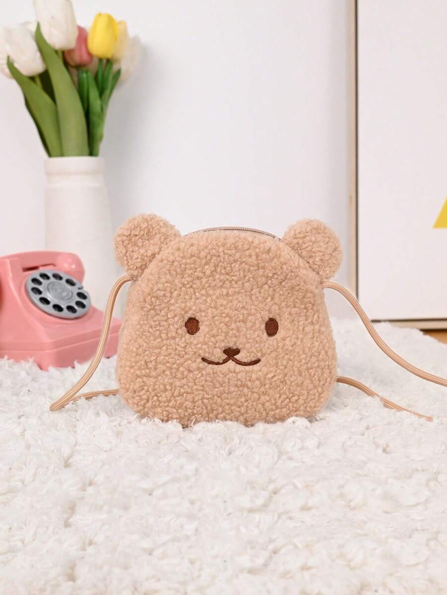 Metoo/Tiramitu 1 件裝卡通熊造型珍珠天鵝絨斜挎包女孩零錢包