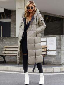 HaiLuoZi Patched Detail Zipper Up Hooded Padded Coat