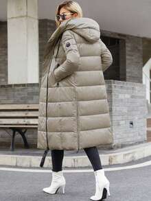 HaiLuoZi Patched Detail Zipper Up Hooded Padded Coat