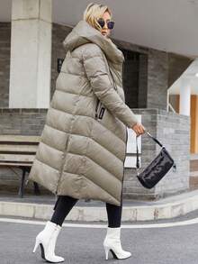 HaiLuoZi Patched Detail Zipper Up Hooded Padded Coat