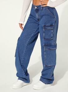 SHEIN SXY Blugi cargo lateral cu buzunar cu clapă