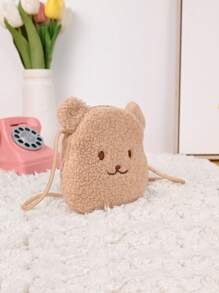 Metoo/Tiramitu 1 件裝卡通熊造型珍珠天鵝絨斜挎包女孩零錢包