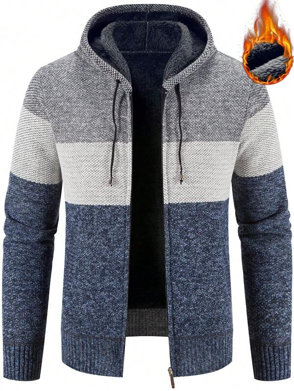 Manfinity Homme Herren Cardigan mit Farbblock, Kapuze, Reißverschluss und Kordelzug, Thermosstoff, Urban Fashion, Ehemann