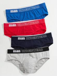 Ropa Interior Masculina: 4 Piezas De Calzoncillos Con Gráficos De Letras - Multicolor - Ver 1