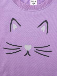 SHEIN Toddler Girls Cartoon Graphic Pullover & Trousers - Multicolor - View 5