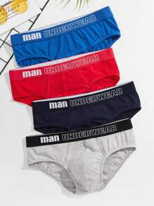 Ropa Interior Masculina: 4 Piezas De Calzoncillos Con Gráficos De Letras - Multicolor - Ver 4