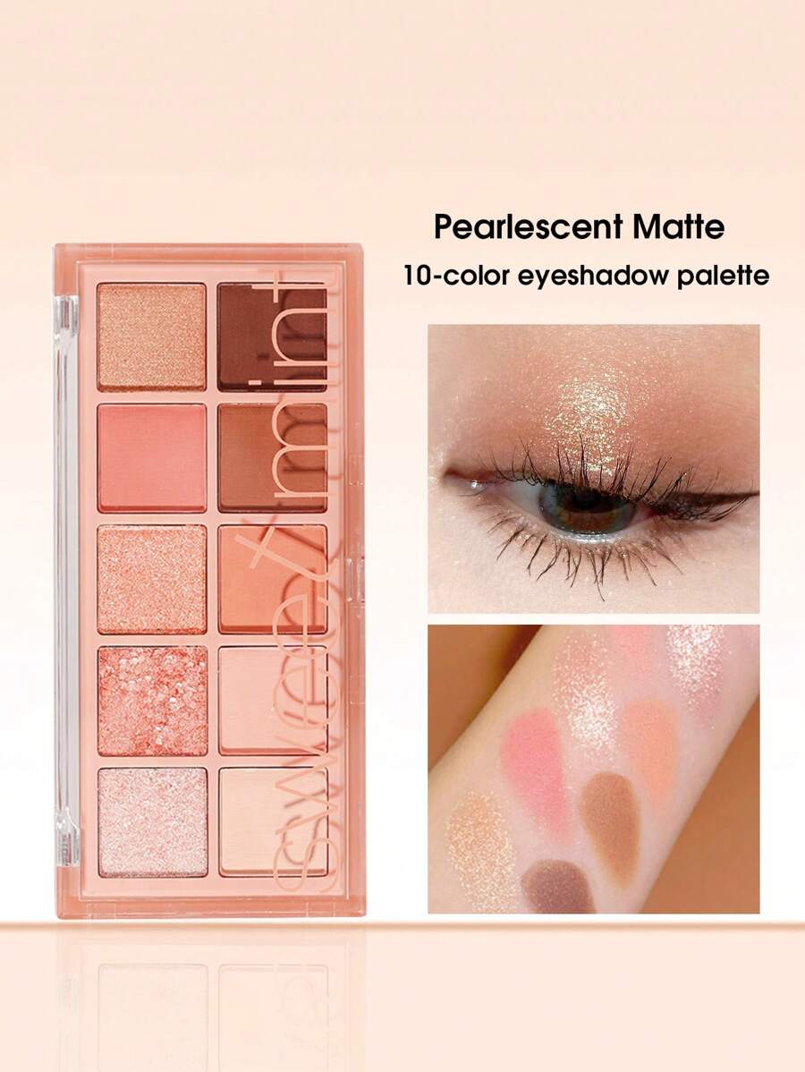 Sweet mint 10-Color Matte Eyeshadow Palette, 1Pc Highly Pigmented Waterproof Long-Wearing Eyeshadow Tray Eye Shadow - 彩色 - 查看 1