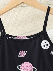Girls Planet Print Cami Top & Shorts PJ Set - Black - View 3