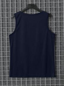 Nam Chất rắn Áo ba lỗ - Màu xanh hải quân - Xem 2