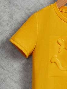 SHEIN Young Boys' Cartoon Yellow Expression Face 3d Printing Personalized T-Shirt - Yellow - View 3