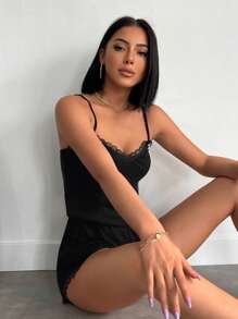 RueChic Contrast Lace Cami PJ Set - Black - View 5