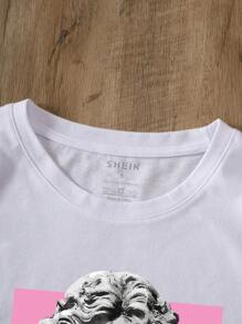 INAWLY Sculpture And Letter Graphic Tee - White - View 3