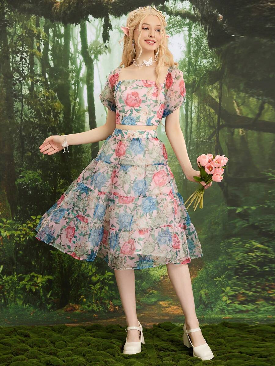 SHEIN MOD Bộ đồ hai mảnh nữ phân lớp Hoa Tất cả trên in Boho - Nhiều màu - Xem 1