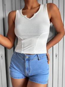 EURMUSE 缺口領條紋針織背心上衣 - 白色 - 查看 4