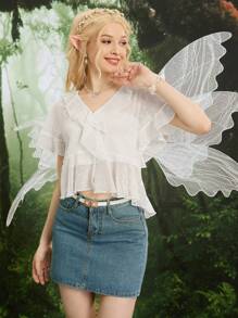 GENKIRA Blusa ribete con fruncido - Blanco - Ver 1